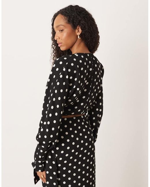 ASOS Blouse Met Overslag, Lange Mouwen En Stippen, Deel Van Co-Ord Set in het Black