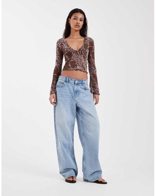 Motel Brown Yamuna Long Sleeve Moonlit Blossom Scoop Neck Top