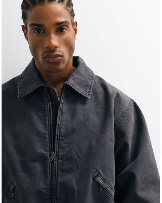 Weekday Black Canvas Bomber Jacket for men