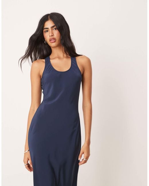 ASOS Women's Blue Scoop Satin Slip Maxi Dress
