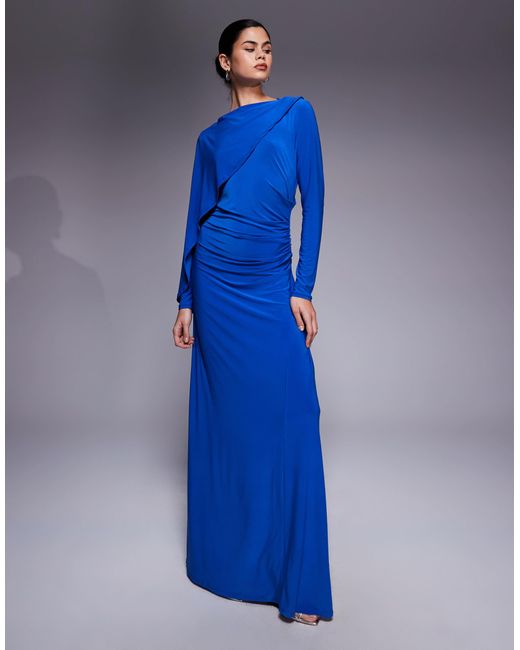 DASKA Slinky Cape Detail Maxi Dress in Blue | Lyst