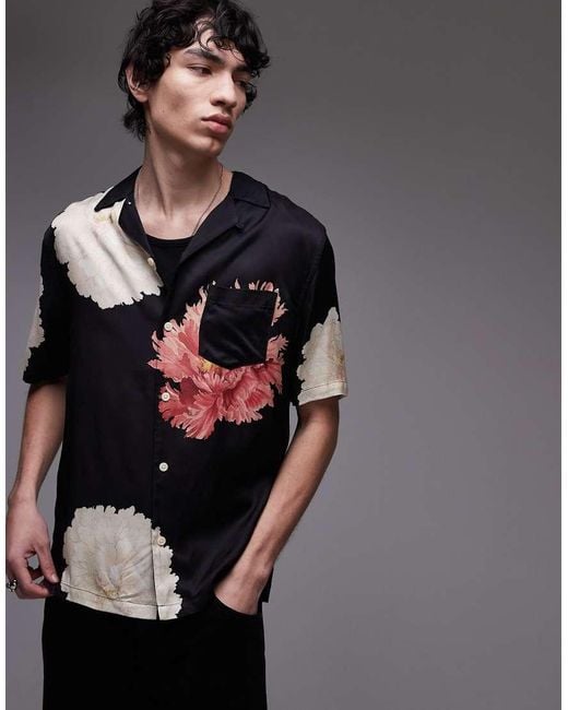 AllSaints Gray Fleur Short Sleeve Shirt for men