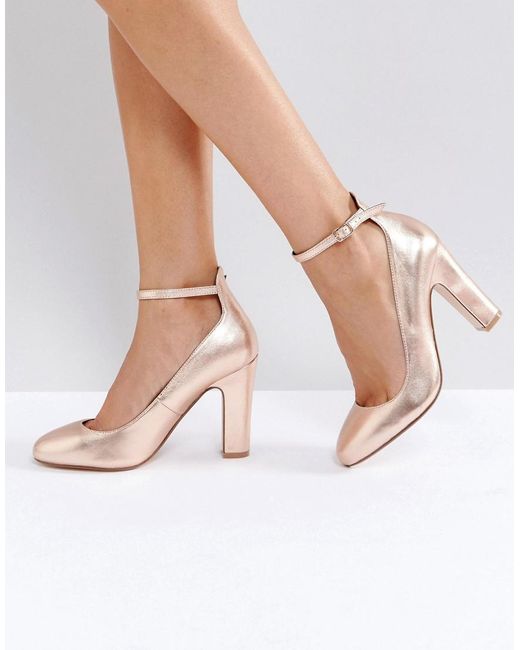 Dune Aalto Rose Gold Block Heeled Shoes in Metallic | Lyst Canada