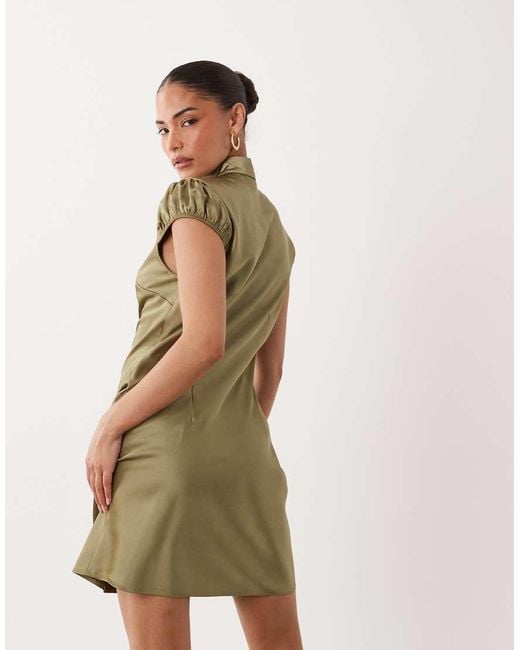 Miss Selfridge Green Satin Tie Neck Mini Dress