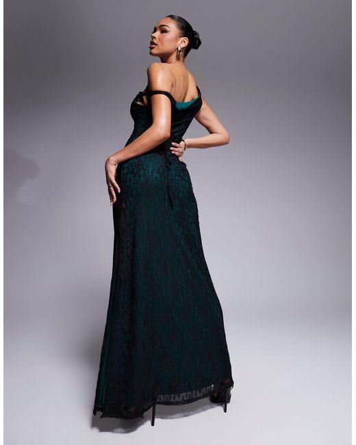 ASOS Blue Lace Twist Shoulder Maxi Dress With Lace Up Back Detail And Contrast Lining
