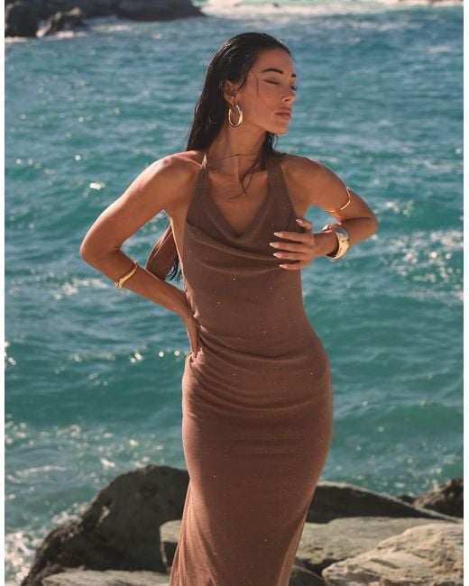 SIMMI Blue Open Back Halter Maxi Dress
