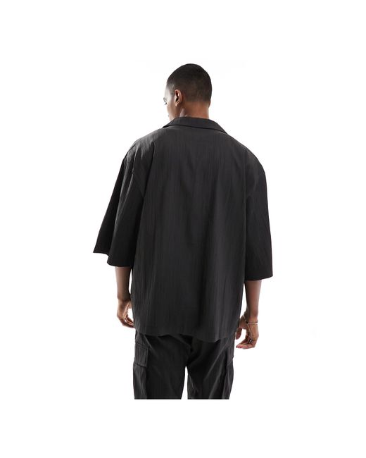 Sixth June – strukturiertes, kurzärmliges hemd in Black für Herren