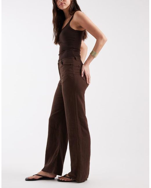 Levi's Brown Ribcage Wide Leg Linen Trousers
