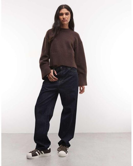 Monki Brown Relaxed Crew Neck Jumper