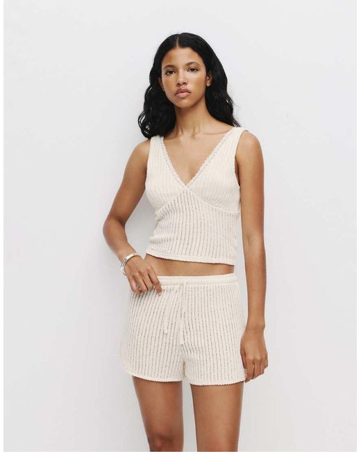 Pull&Bear Open Gebreide Shorts in het Natural