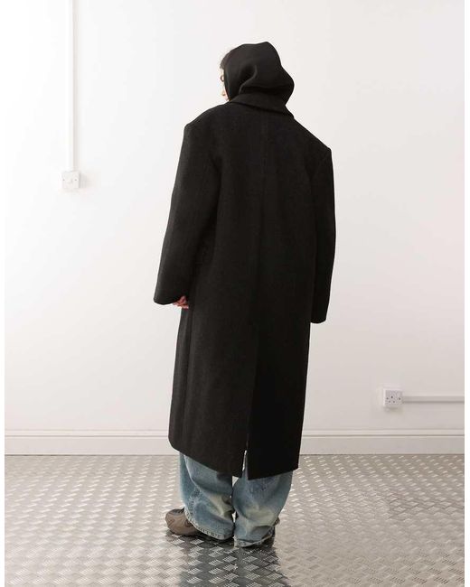 Weekday Black Wool Blend Oversized Coat With Exaggerated Shoulders
