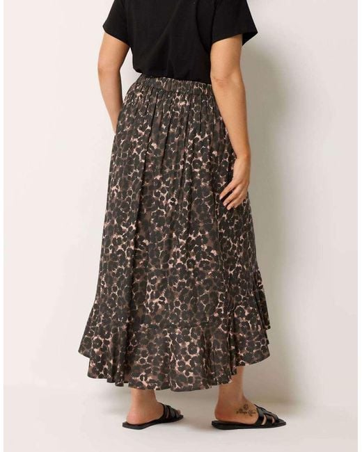 Yours Clothing Brown Leopard Print Ruffle Maxi Skirt