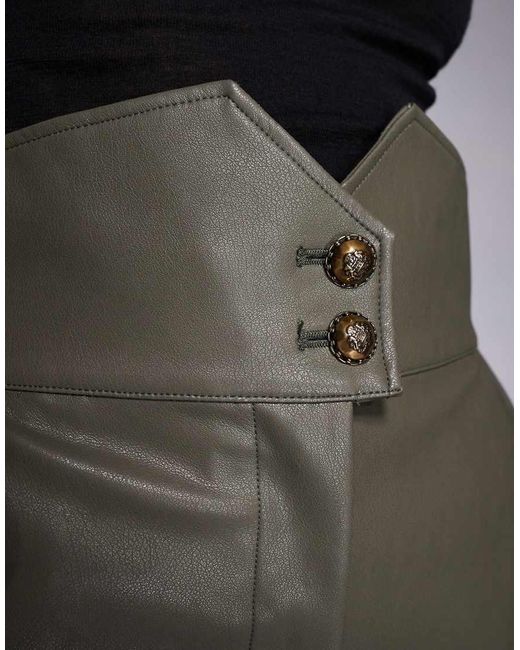 Bardot Green Leather Look Shaped High Waisted Tapered Trousers