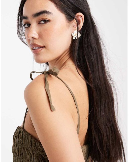 Miss Selfridge Natural Strappy Broderie Maxi Dress
