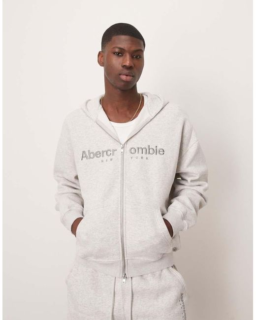 Abercrombie & Fitch Natural Zip Through Logo Hoodie for men