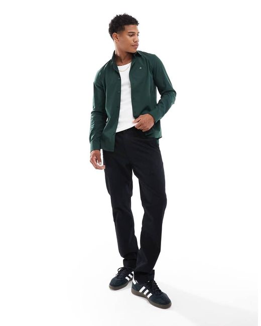 Camisa Medio De Corte Slim De Popelina Elástica De Calvin Klein de hombre de color Green