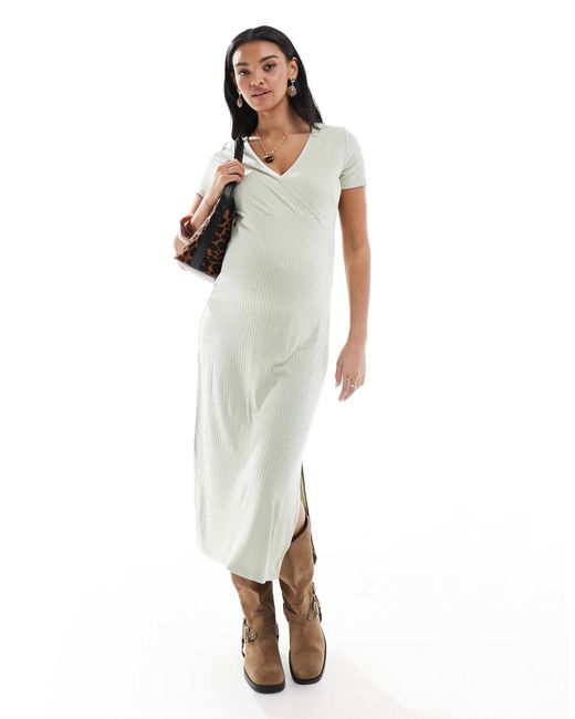 Mama.licious White Mamalicious Maternity Short Sleeved Ribbed Jersey Maxi Dress