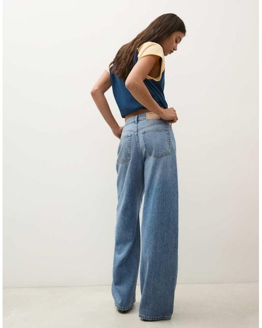 Bershka Blue Petite Wide-Leg Cross-Waist Jeans