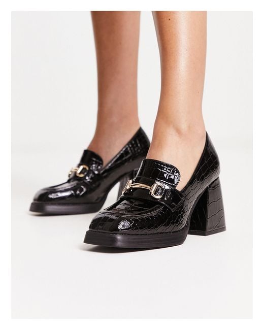 Shellys London Fountain Chunky Heeled Loafers in Black | Lyst
