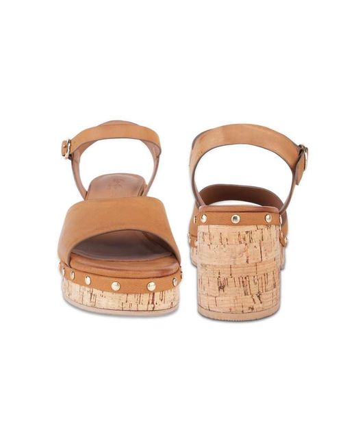 OFF THE HOOK Brown Cleo Leather Studded Cork Platform Block Heel Sandals
