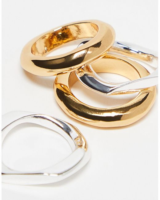 TOPSHOP White – rory – 4er-pack gemischte ringe mit verschiedenen plattierungen im geschmolzenem design