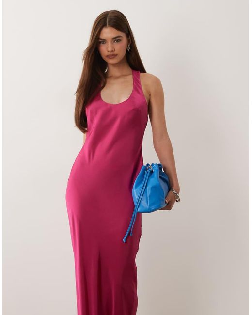ASOS Red Scoop Neck Satin Maxi Dress With Tie Back