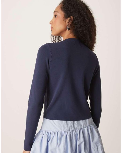 ASOS Blue Knitted Clean Compact Button Through Crew Neck Cardigan