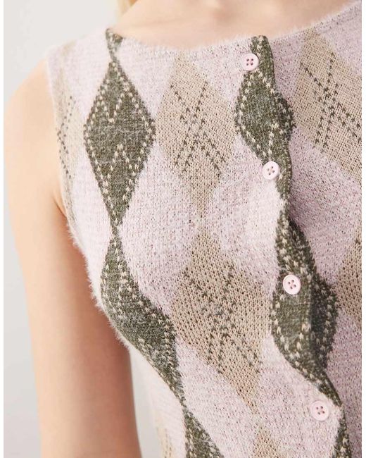 Reclaimed (vintage) Hemdje Met Knoopsluiting En Argyle-Motief in het Natural