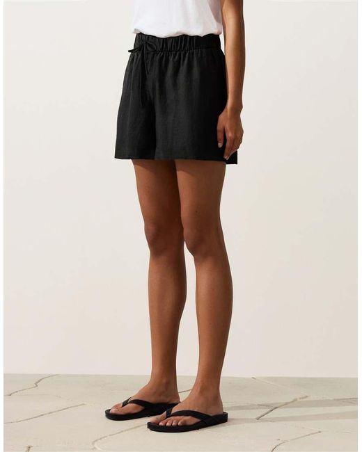 Oysho Black 100% Linen Mid-Rise Shorts