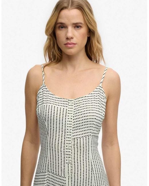 Superdry Gray Print Button Down Cami Midi Dress