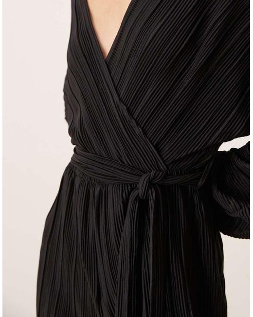 Y.A.S Natural Long Sleeve Tie Waist Plisse Jumpsuit