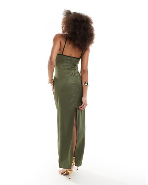 ASOS Green Cami Maxi Dress With Top Stitching Detail
