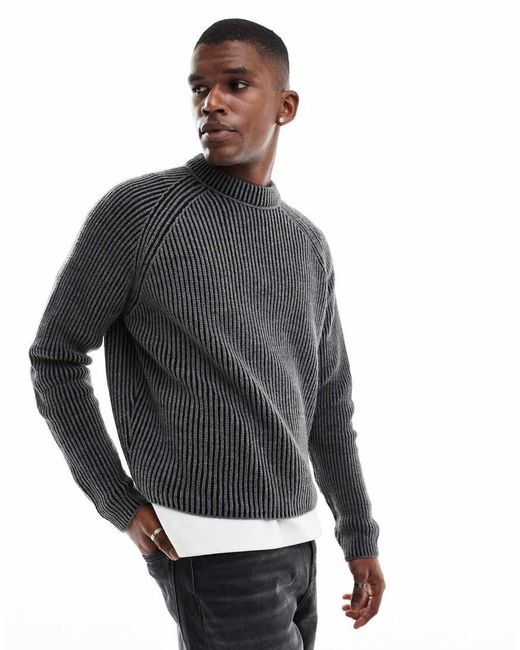 ASOS Gray Knitted Oversized Cropped Plated Rib Jumper for men