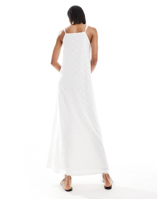 Vero Moda White V Neck Broderie Jersey Maxi Dress