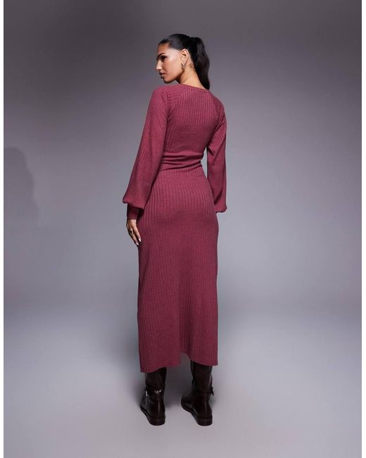 ASOS Red Ribbed Long Sleeve Balloon Sleeve Maxi Dress
