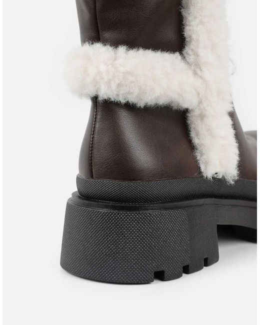 SIMMI Black Earhart Faux Fur Detail Chunky Boots