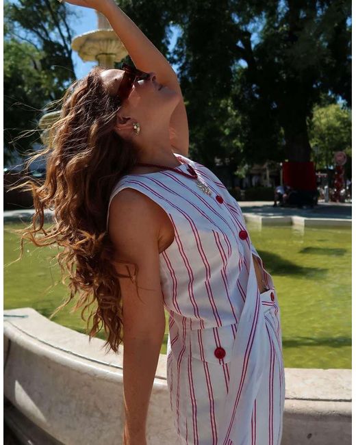 Top Rojo Color Crema A Rayas Rojas Estilo Chaleco Con Botones De Sarga De X Rebecca Olivia (Parte De Un Conjunto) Labelrail de color Green