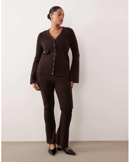 ASOS Brown Asos Design Curve V Neck Ribbed Cardigan Co-Ord