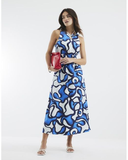 River Island Blue Sleeveless Cut Out Poplin Midi Dress