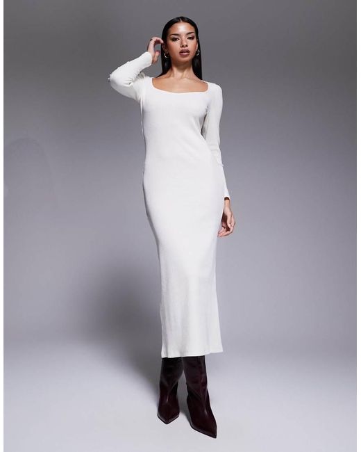 ASOS Gray Balloon Sleeve Sweetheart Neckline Midi Dress
