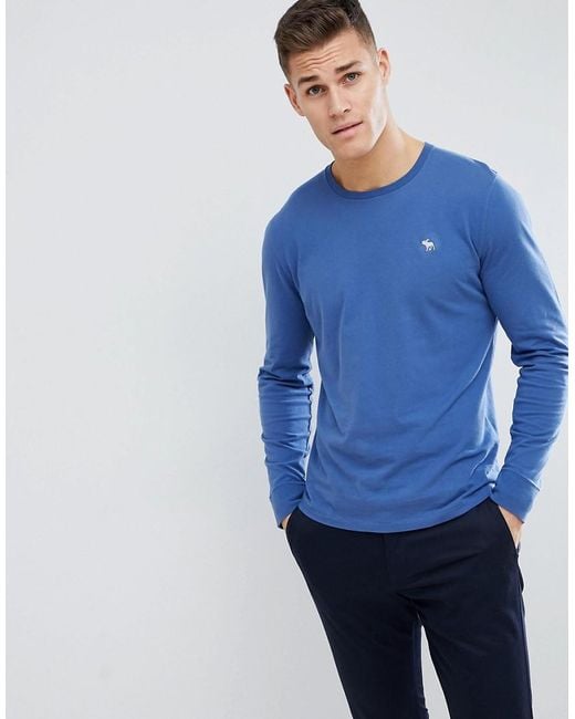 Abercrombie & Fitch Langrmliges Shirt mit Elch-Logo in Blau in Blue für Herren