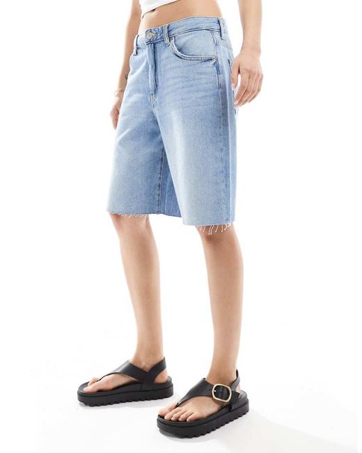 Pull&Bear Denim Timmermansshorts Met Onafgewerkte Zoom in het Blue