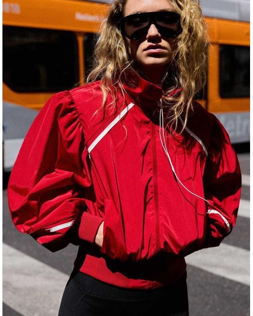 Bershka Red Gathe Jacket With Contrast Piping