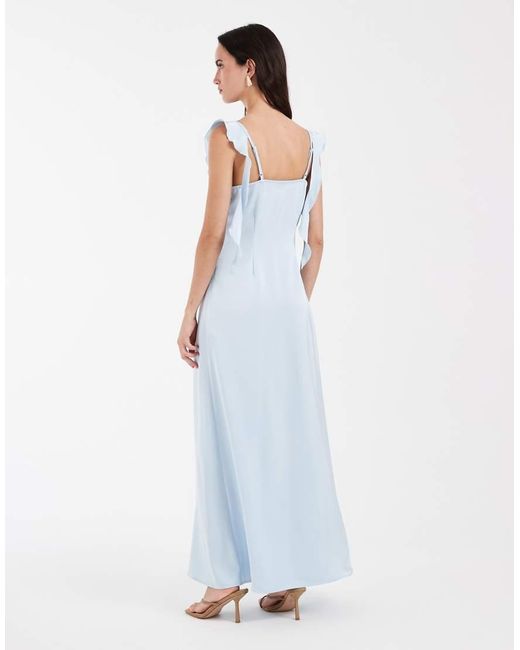 Vero Moda Blue Satin Cowl Neck Maxi Dress With Draping Frill Detail