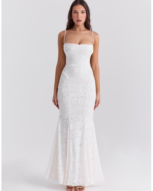 House Of Cb White Joan Lace Up Back Maxi Dress