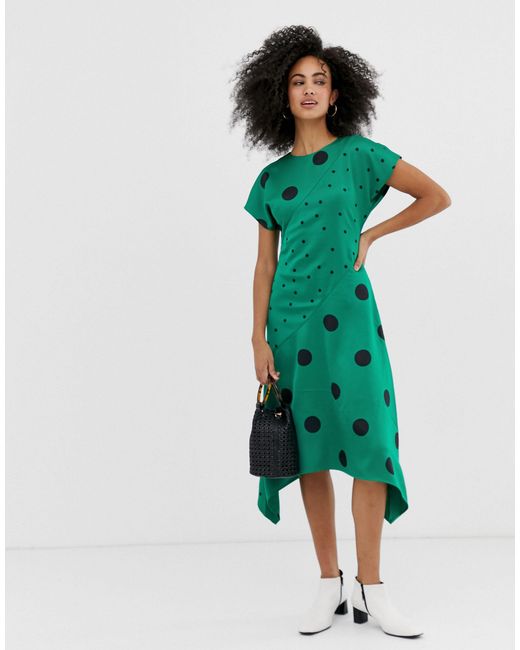 warehouse green polka dot dress