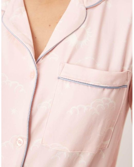 Chelsea Peers Pink Poly Long Sleeve Revere Pyjama Set