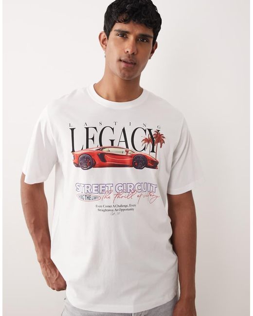 Jack & Jones White Oversized T-Shirt With Car Print for men