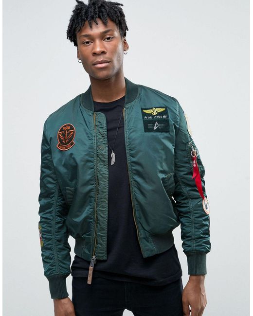 Alpha Industries Synthetic Ma-1 Bomber Jacket With Patches In Dark Petrol  Slim Fit in Green for Men | Lyst