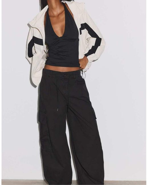 Stradivarius Black Poplin Cargo Trousers